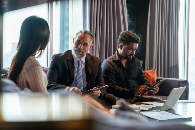 man discussing SaaS M&A landscape with client